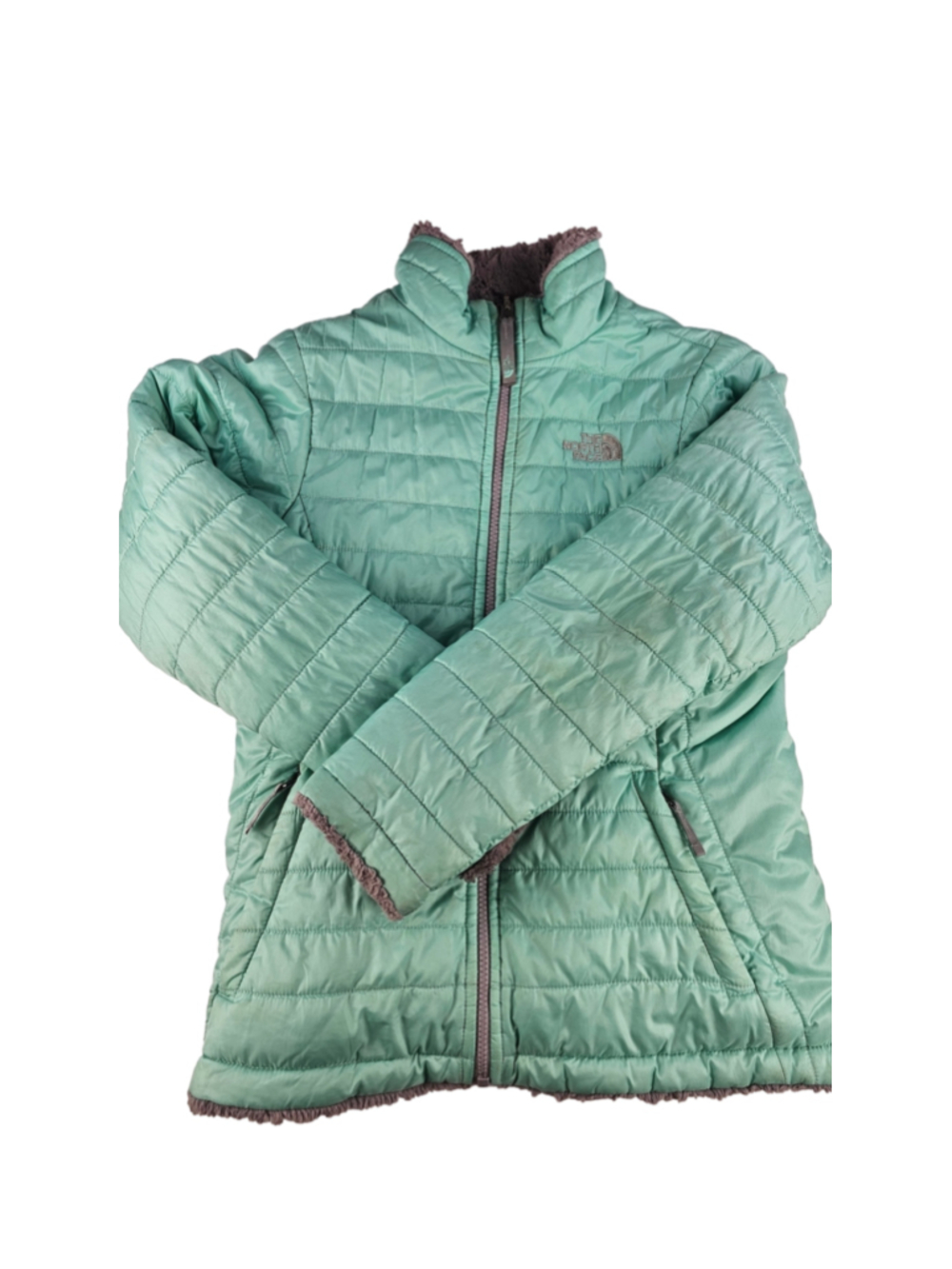 The North Face Girls L 14/16 Reversible Mossbud Swirl Jacket Mint Gray Fleece